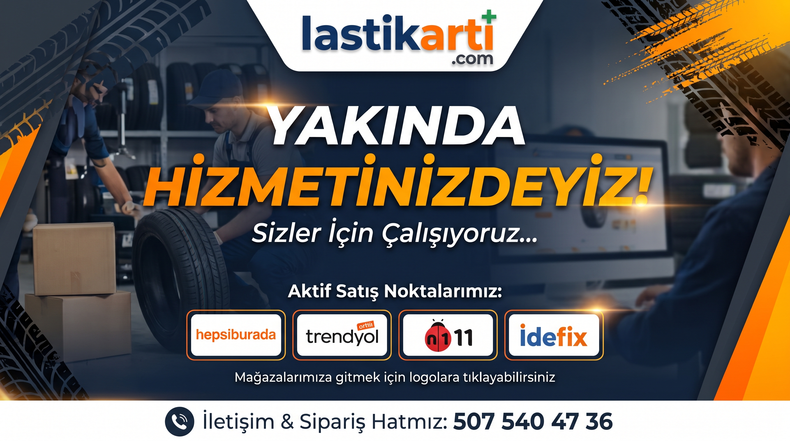 LastikArtı çok yakında hizmetinizde. Aktif satış noktalarımız Hepsiburada, Trendyol, n11 ve idefix. İletişim ve sipariş hattı 507 540 47 36.